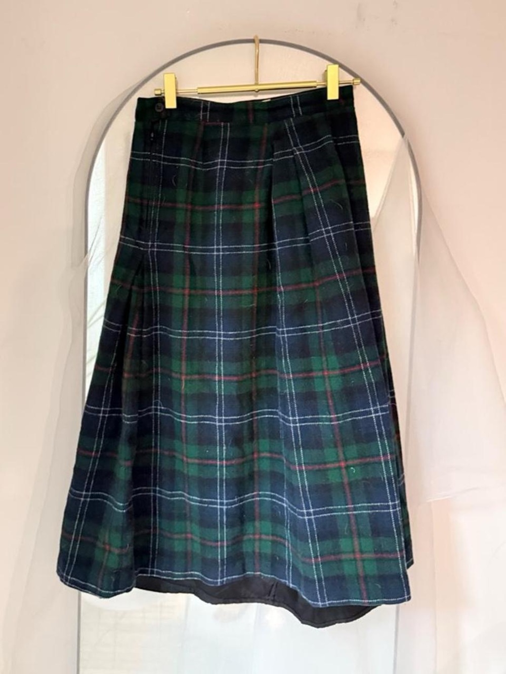 Vintage Woolrich Classic Green Navy Plaid A-Line Midi Skirt US 8 - Picture 2 of 3